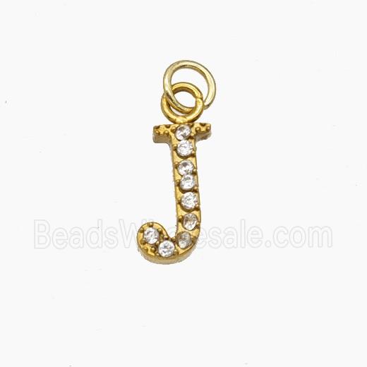 Stainless Steel Letter-J Pendant Pave Rhinestone Gold Plated