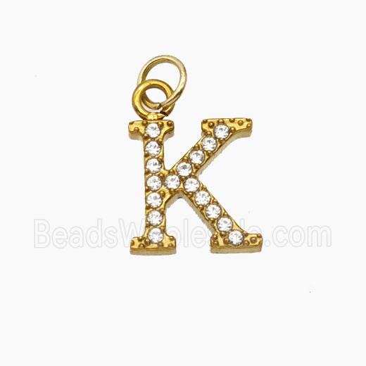 Stainless Steel Letter-K Pendant Pave Rhinestone Gold Plated