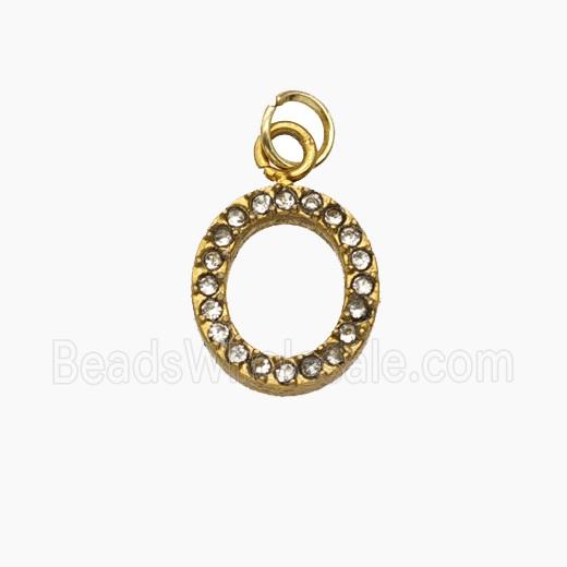 Stainless Steel Letter-O Pendant Pave Rhinestone Gold Plated