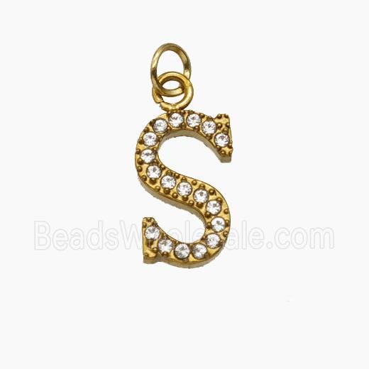 Stainless Steel Letter-S Pendant Pave Rhinestone Gold Plated