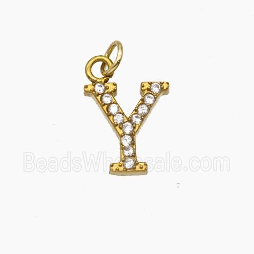 Stainless Steel Letter-Y Pendant Pave Rhinestone Gold Plated