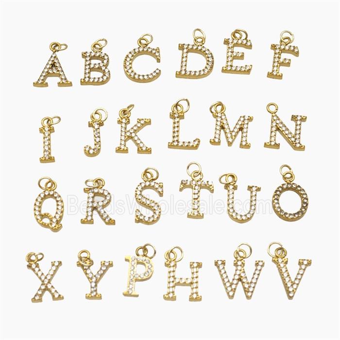 Stainless Steel Alphabet Pendant Pave Zirconia Mixed Letters Gold Plated