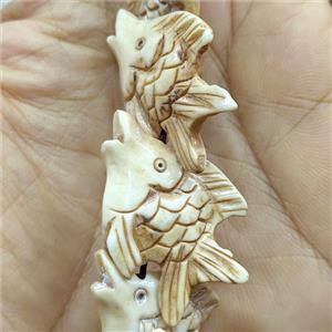 Cattle Bone Fish Beads Carved, approx 22-32mm [BJAS133]
