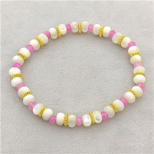 MOP Shell Bracelets Stretchy Rondelle, approx 6mm [BR11216]