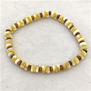 Coffee MOP Shell Bracelets Stretchy Rondelle, approx 6mm [BR11219]