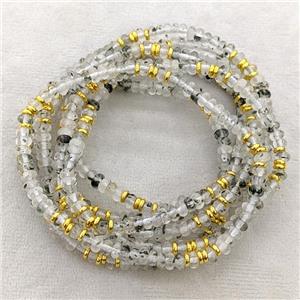 Natural Black Rutilated Quartz Bracelet Stretchy Rondelle, approx 4mm [BR11239]