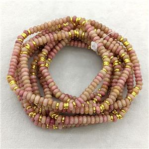 Natural Pink Wood Lace Jasper Bracelets Stretchy Rondelle, approx 4mm [BR11241]