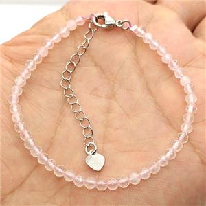 Natural Pink Rose Quartz Bracelet With Copper Clasp, approx 3.5mm, 17-22cm length [BR11256]