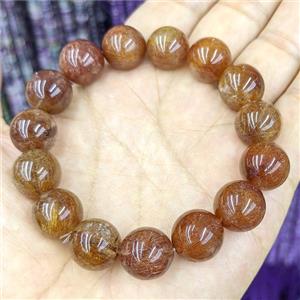 Natural Brown Rutilated Quartz Bracelets Round Stretch, approx 14mm [BR11274]
