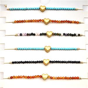 Gemstone Bracelet With Heart Mixed, approx 6.5mm, 2mm, 16-24cm length [BR11313]