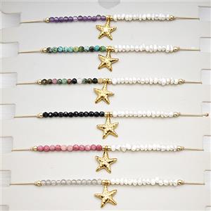 Gemstone Pearl Bracelet With Starfish Mixed, approx 10mm, 2mm, 16-24cm length [BR11317]