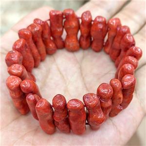 Red Coral Stick Bracelets Dye Stretchy, approx 6-25mm [BR11318]