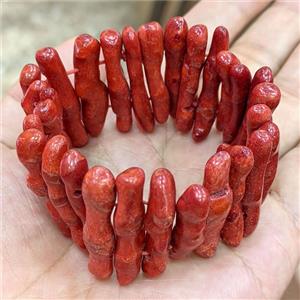 Red Coral Stick Bracelets Dye Stretchy, approx 6-35mm [BR11319]