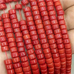 Natural Coral Heishi Beads Red Dye, approx 6mm [CROT18]
