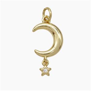 Copper Moon Star Pendant Pave Zirconia Gold Plated, approx 4mm, 10-11.5mm [FD19204]