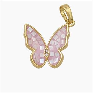 Copper Butterfly Pendant Pave Shell 18K Gold Plated, approx 16mm [FD19223]