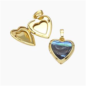Copper Heart Locket Pendant Pave Shell 18K Gold Plated, approx 17mm [FD19224]