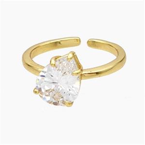 Copper Ring Pave White Zirconia Teardrop Gold Plated, approx 8-10mm, 18mm dia [FD19225]