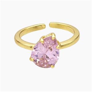 Copper Ring Pave Pink Zirconia Teardrop Gold Plated, approx 8-10mm, 18mm dia [FD19226]