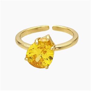 Copper Ring Pave Golden Zirconia Teardrop Gold Plated, approx 8-10mm, 18mm dia [FD19227]