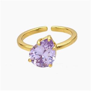 Copper Ring Pave Purple Zirconia Teardrop Gold Plated, approx 8-10mm, 18mm dia [FD19228]