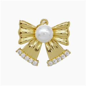 Copper Knotbow Pendant Pave Zirconia White Pearlized Resin Gold Plated, approx 8mm, 20-25mm [FD19244]