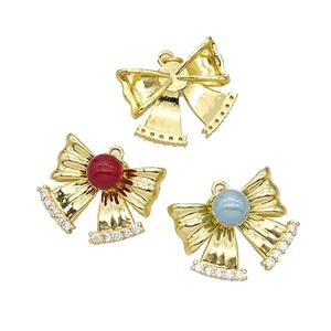 Copper Knotbow Pendant Pave Zirconia Pearlized Resin Gold Plated Mixed, approx 8mm, 20-25mm [FD19250]