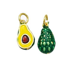 Copper Avocado Charms Pendant Yellow Green Enamel Gold Plated, approx 8-12mm [FD19253]