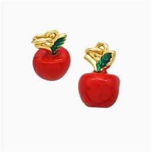 Copper Apple Pendant Red Enamel Gold Plated, approx 10mm [FD19258]