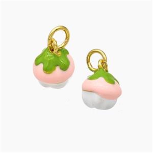 Copper Fruit Pendant White Pink Enamel Gold Plated, approx 8mm [FD19261]