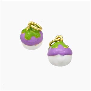 Copper Fruit Pendant White Lavender Enamel Gold Plated, approx 8mm [FD19262]