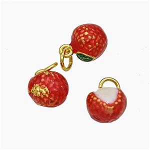 Copper Litchi Pendant Red Enamel Gold Plated, approx 10mm [FD19266]