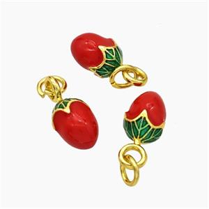 Copper Mango Pendant Red Enamel Gold Plated, approx 6-9mm [FD19269]