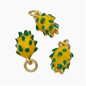 Copper Pitaya Pendant Green Yellow Enamel Gold Plated, approx 7-10mm [FD19271]