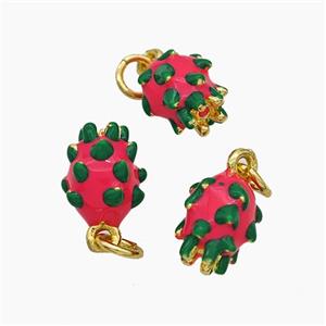 Copper Pitaya Pendant Green Red Enamel Gold Plated, approx 7-10mm [FD19273]