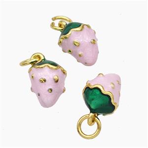Copper Strawberry Pendant Pink Enamel Gold Plated, approx 8-10mm [FD19275]