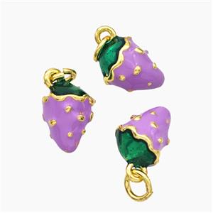 Copper Strawberry Pendant Lavender Enamel Gold Plated, approx 8-10mm [FD19277]
