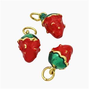 Copper Strawberry Pendant Red Enamel Gold Plated, approx 8-10mm [FD19278]