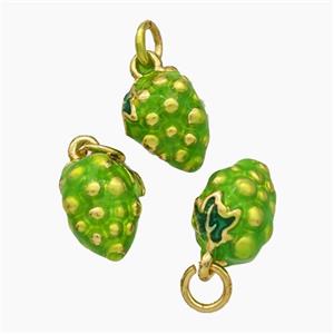 Copper Strawberry Pendant Green Enamel Gold Plated, approx 9-11mm [FD19280]