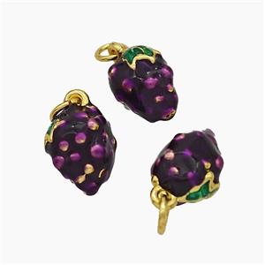 Copper Strawberry Pendant Purple Enamel Gold Plated, approx 9-11mm [FD19281]