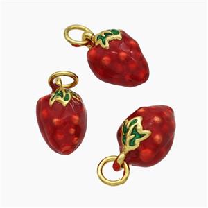 Copper Strawberry Pendant Red Enamel Gold Plated, approx 9-11mm [FD19282]