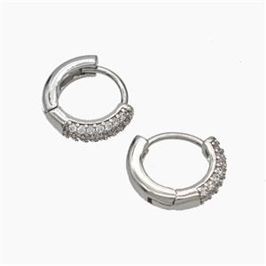 Copper Hoop Earrings Micropave Zirconia Platinum Plated, approx 12mm dia [FD19286]