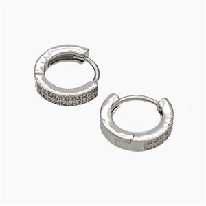 Copper Hoop Earrings Micropave Zirconia Platinum Plated, approx 12mm dia [FD19289]