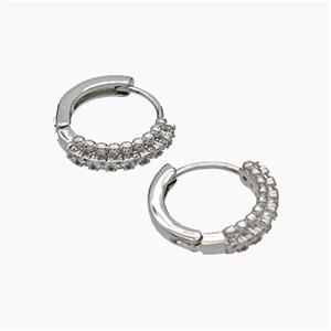 Copper Hoop Earrings Micropave Zirconia Platinum Plated, approx 14mm dia [FD19291]