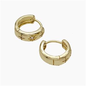 Copper Hoop Earrings Micropave Zirconia Gold Plated, approx 14mm dia [FD19296]