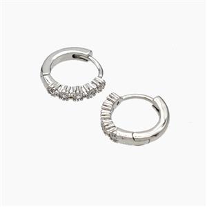 Copper Hoop Earrings Micropave Zirconia Platinum Plated, approx 12mm dia [FD19297]