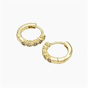 Copper Hoop Earrings Micropave Zirconia Gold Plated, approx 12mm dia [FD19298]