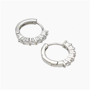 Copper Hoop Earrings Micropave Zirconia Platinum Plated, approx 15mm dia [FD19299]