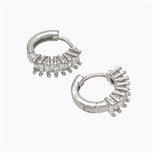 Copper Hoop Earrings Micropave Zirconia Platinum Plated, approx 13mm dia [FD19301]