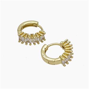 Copper Hoop Earrings Micropave Zirconia Gold Plated, approx 13mm dia [FD19302]
